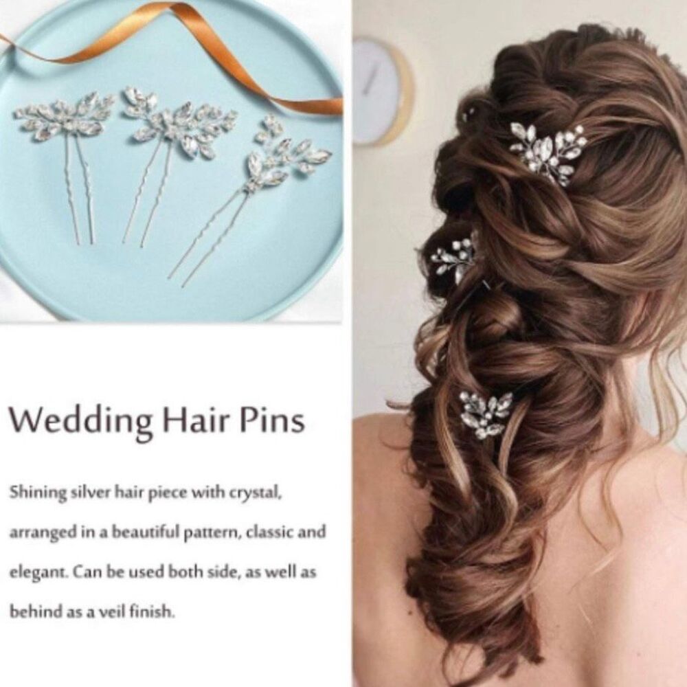 Crystal Leaf Hair Pins - Silver Bridal Hair Accessories - Picture 3 of 8